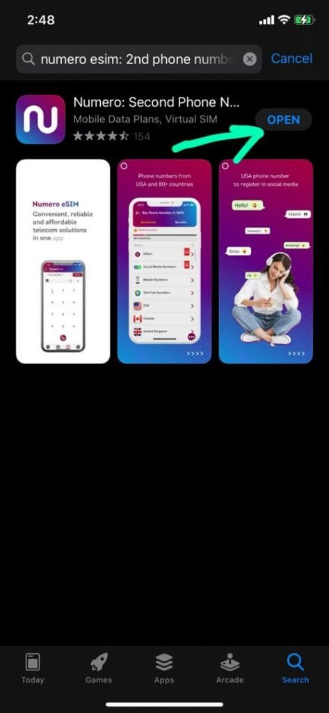 download numero eSIM from google playstore for foreign number